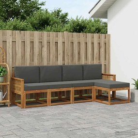vidaXL Σειρά Καναπέ Εξωτερικού 5 pcs Φυσικό και Ανθρακί Πολυεστέρας