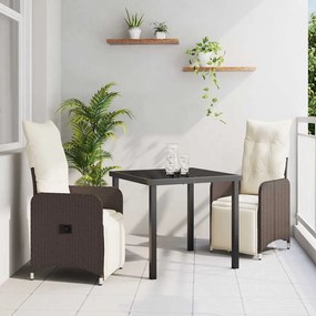 vidaXL Σετ Εξωτερικής Υπαίθριας Τραπεζαρίας 3 Τμχ Με Μαξιλάρια Καφετί Πολυ Ράτταν