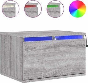 vidaXL Κομοδίνο Επιτοίχιο με Φώτα LED Γκρι Sonoma