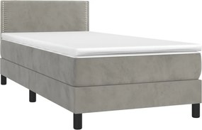 vidaXL Κρεβάτι Boxspring με Στρώμα &amp; LED Αν.Γκρι 100x200 εκ. Βελούδινο