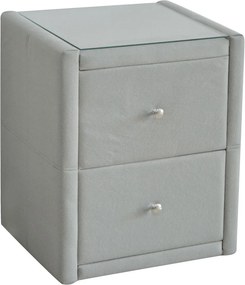 WILTON Κομοδίνο Ύφασμα Grey Stone με Προστατευτικό Γυαλί Επιφάνειας   1τμχ
