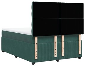 vidaXL Κρεβάτι Boxspring με Στρώμα Σκούρο Πράσινο 160x200εκ. Βελούδινο