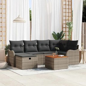 vidaXL Σετ Καναπέ Κήπου με μαξιλάρι 7 pcs Γκρι Πολυ ράταν