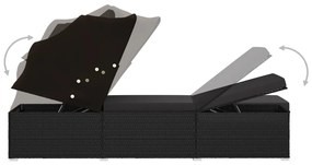 vidaXL Ξαπλώστρα Μαύρη από Συνθετικό Ρατάν με Σκίαστρο και Μαξιλάρι