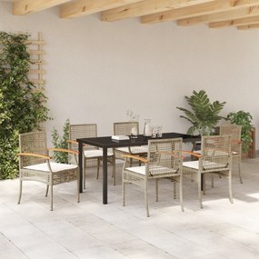 vidaXL Σετ Τραπεζαρίας Κήπου 7 Τεμαχίων με Μαξιλάρια Μπεζ Πολυ Ρατάν