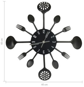 325163 Wall Clock with Spoon and Fork Design Black 40 cm Aluminium - Μαύρο