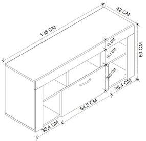 Έπιπλο τηλεόρασης Midili Megapap χρώμα sapphire oak - ανθρακί 135x42x60,7εκ.