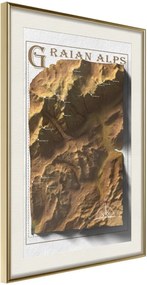 Αφίσα - Raised Relief Map: Graian Alps - 20x30 - Χρυσό - Με πασπαρτού