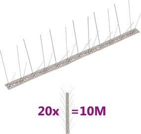 vidaXL Απωθητικές Ακίδες Περιστεριών 4 Σειρών Σετ των 20 10μ Αν.Ατσάλι