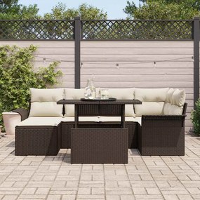 vidaXL Σετ Καναπέ Κήπου με μαξιλάρι 7 pcs Καφέ Πολυ ράταν