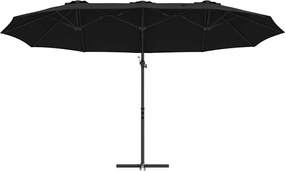 vidaXL Ομπρέλα ηλίου Μαύρο 372 x 198 x 243 εκ