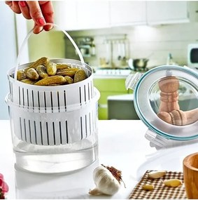 Stewehome Σετ 2 τεμαχίων δοχείο αποθήκευσης τουρσιού με σουρωτήρι 2,5 λίτρων Λευκό