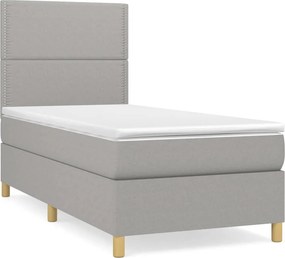 vidaXL Κρεβάτι Boxspring με Στρώμα Ανοιχτό Γκρι 100x200 εκ. Υφασμάτινο