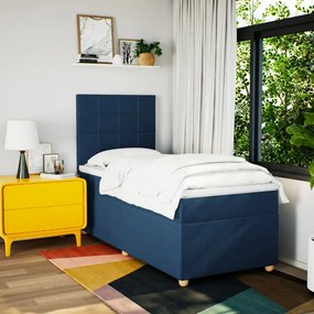 vidaXL Κρεβάτι Boxspring με Στρώμα Μπλε 90x190 εκ.Υφασμάτινο