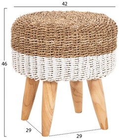 Σκάμπο Beam Ξύλο Τεακ και Seagrass Σε Φυσικό &amp; Λευκό Φ42x46Υεκ.