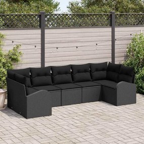 vidaXL Σετ Καναπέ Κήπου με μαξιλάρι 7 pcs Μαύρο Πολυ ράταν
