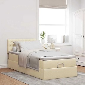vidaXL Οθωμανικό κρεβάτι με στρώμα Cream 90x190cm ύφασμα