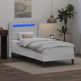 vidaXL Σκελετός κρεβατιού με στρώμα Λευκό 90 x 200 cm Τεχνητό Δέρμα