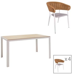 Dining table Nares-Raven A set of 5 white aluminum and plywood in a natural shade 140x80x72.5cm 140x80x72.5 εκ.