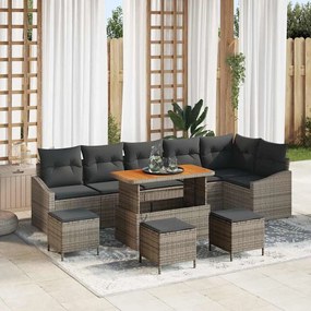 vidaXL Σετ Καναπέ Κήπου με μαξιλάρι 10 pcs Γκρι Πολυ ράταν