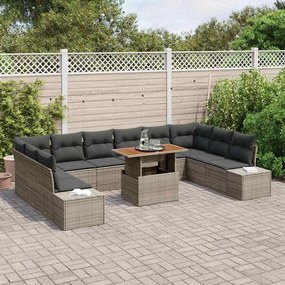 vidaXL Σετ Καναπέ Κήπου με μαξιλάρι 11 pcs Γκρι και Καφέ