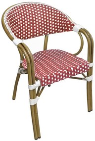 PARIS Πολυθρόνα Dining Αλουμίνιο Φυσικό, Wicker Άσπρο - Κόκκινο, Στοιβαζόμενη -  57x59x84cm