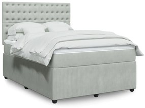 vidaXL Κρεβάτι Boxspring με Στρώμα Ανοιχτό Γκρι 160x200 εκ. Βελούδινο