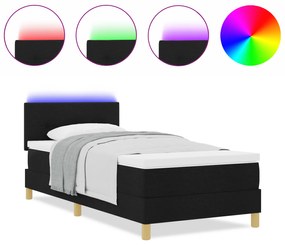 vidaXL Κρεβάτι με Σηκωμένο Στρώμα και Φωτισμό LED Μαύρο 90x190 εκ. Ύφασμα