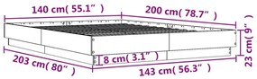 Πλαίσιο Κρεβατιού Καπνιστή Δρυς 140x200 εκ. Επεξεργασμένο Ξύλο - Καφέ