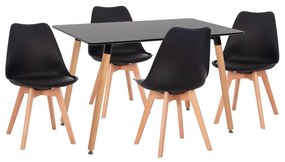 Σετ τραπεζαρίας VEGAS C21185 5τμχ MDF TOP Μαύρο &amp; Καρέκλες Μαύρο - Φυσικό Οξιάς 120x60x74 εκ.