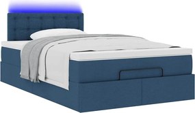 vidaXL Οθωμανικό κρεβάτι με στρώμα &amp; LEDs Μπλε 120x200 cm Ύφασμα