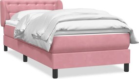 vidaXL Box Spring κρεβάτι με στρώμα ροζ 90x210 εκ. Βελούδινο