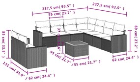 vidaXL Σαλόνι Κήπου Σετ 10 Τεμαχίων Μαύρο Συνθετικό Ρατάν με Μαξιλάρια