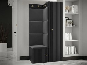 Σετ διαδρόμου Hartford 390, 186x82x46cm, Μαύρο, Πλαστικοποιημένη μοριοσανίδα, Ταπισερί, Ινοσανίδες μέσης πυκνότητας, Εντοιχισμένη, Τοίχου