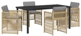 vidaXL Σετ τραπεζαρίας κήπου 5 τεμαχίων με μαξιλάρια μπεζ ρατάν
