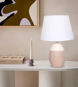 POWERTECH επιτραπέζιο φωτιστικό HLL-0141, E27, κεραμική βάση, καφέ/λευκό