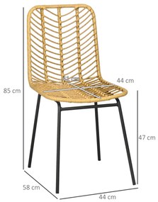 Σετ καρεκλών τραπεζαρίας HOMCOM 2 τεμαχίων σε boho στυλ, καρέκλα έμφασης, PE-Rattan, 44 cm x 58 cm x 85 cm, Φυσικό + Κίτρινο