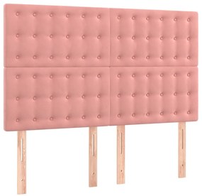 vidaXL Κρεβάτι Boxspring με Στρώμα &amp; LED Ροζ 140x190 εκ. Βελούδινο