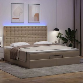 VidaXL Οθωμανικό κρεβάτι με στρώματα & LEDs Cappucino Faux Leather