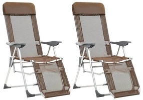 Καρέκλες Κάμπινγκ Πτυσσόμενες με Υποπόδια 2 τεμ. Καφέ Textilene