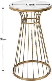 Βοηθητικό τραπεζάκι Tekosi μεταλλικό-Mdf χρυσό-λευκό εφέ μαρμάρου 35x35x58εκ