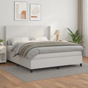 vidaXL Κρεβάτι Boxspring με Στρώμα Λευκό 180x200 εκ. Συνθετικό Δέρμα