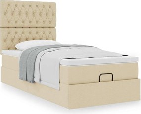 vidaXL Οθωμανικό κρεβάτι με στρώμα Cream 90x190cm ύφασμα