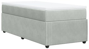 Κρεβάτι Boxspring με Στρώμα Ανοιχτό Γκρι 90x190 εκ. Βελούδινο - Γκρι