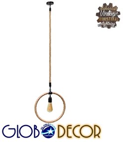 GloboStar MALVERN 10001239 Vintage Industrial Κρεμαστό Φωτιστικό Οροφής Μονόφωτο 1 x E27 Μαύρο Μεταλλικό με Μπεζ Σχοινί Μ34 x Π22 x Υ34cm