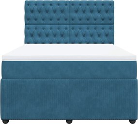 vidaXL Κρεβάτι Boxspring με Στρώμα Μπλε 140x190 εκ. Βελούδινο