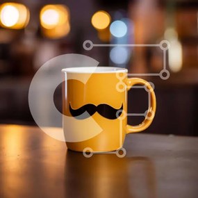 Intra Συλλεκτικό Ξύλινο Παζλ Plywood  4mm - Πορτοκαλί κούπα καφέ με σχέδιο μουστάκι Σε Ξύλινο Κουτί - Διαστάσεις: 10x10 cm – 25 κομμάτια