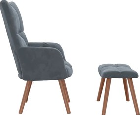 vidaXL Πολυθρόνα Relax Σκούρο Γκρι Βελούδινη με Σκαμπό