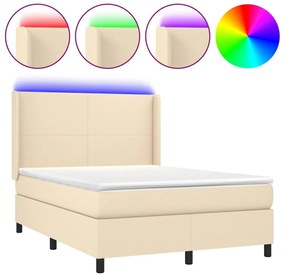 vidaXL Κρεβάτι Boxspring με Στρώμα &amp; LED Κρεμ 140x190 εκ. Υφασμάτινο