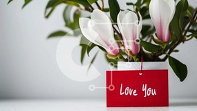 Intra Συλλεκτικό Ξύλινο Παζλ Plywood 4mm - Κόκκινη κάρτα «Love You» και λουλούδια Magnolia Σε Ξύλινο Κουτί - Διαστάσεις: 10x10 cm – 25 κομμάτια